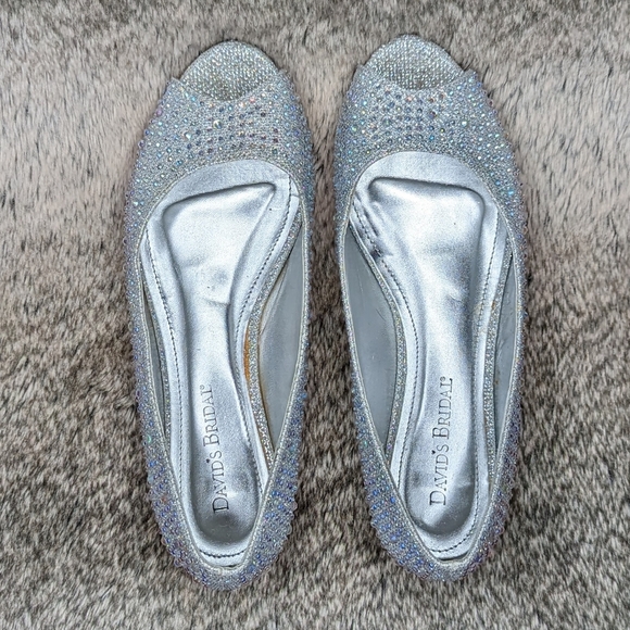 David's Bridal Peep Toe Low Wedge Silver AJUSTIN10 Women's 7 - Picture 6 of 11